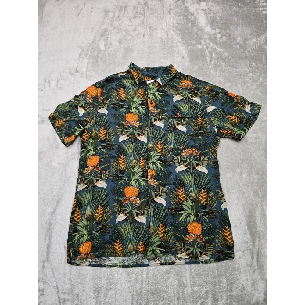 Goodfellow Men's Button Up Shirt  Green Floral Hawaiian Size M